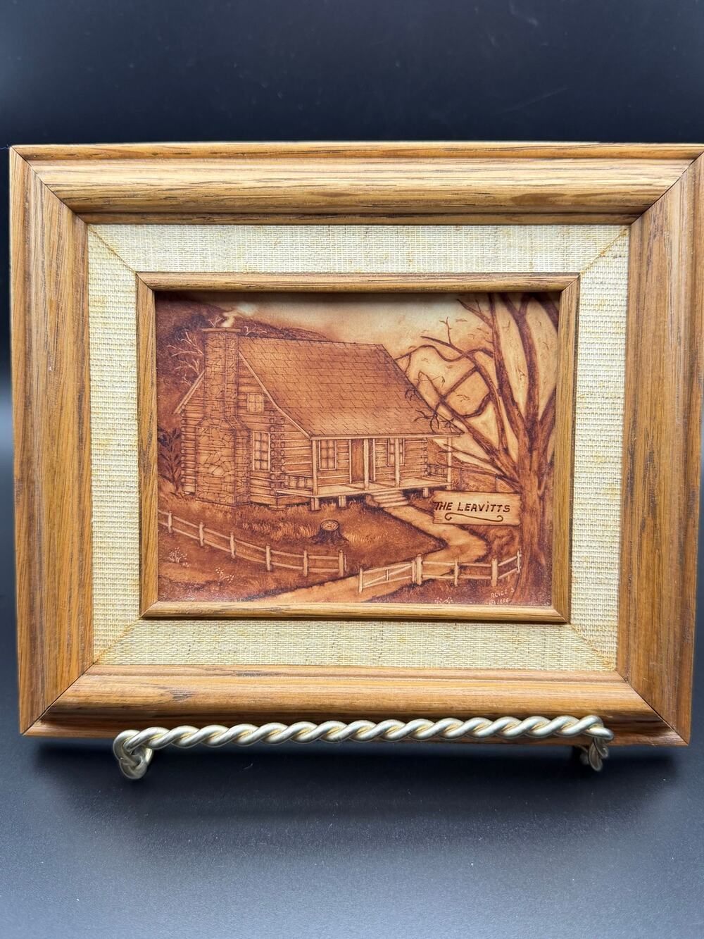 Vintage framed small artwork primitive log cabin by Alice Shamblin NC 7.5 x 6.5